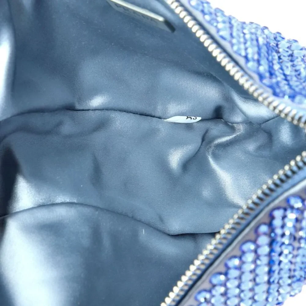 Prada Triangle Top Handle Pouch Bag Crystal Embellished Satin Mini Blue - Picture 5 of 6